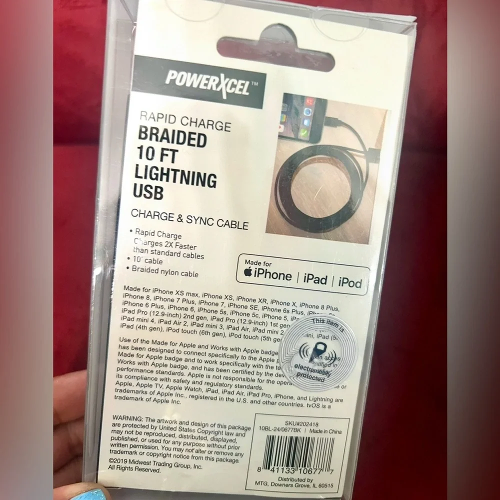 👑✅PRICE FIRM✅ PowerXcel Black Rapid Charge 10 FT Lightning USB Cable. Brand New!